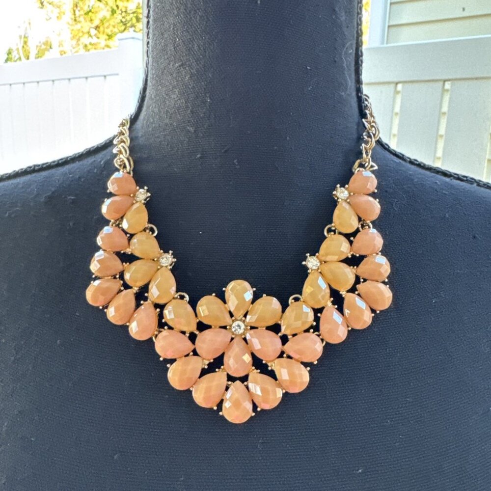 Peach Orange Gold Bead Bib Chain Statement Necklace NEW